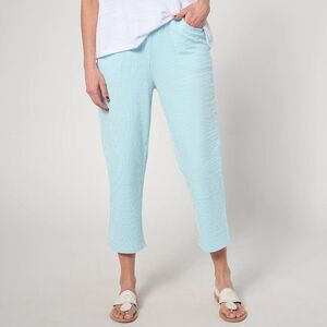 Quacker Factory Teal White Seersucker Cropped Pants Size 2X